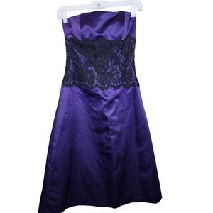 Vintage 90s Y2K After Six Strapless A-Line Midi Dress Womens Size 2 Purple Black